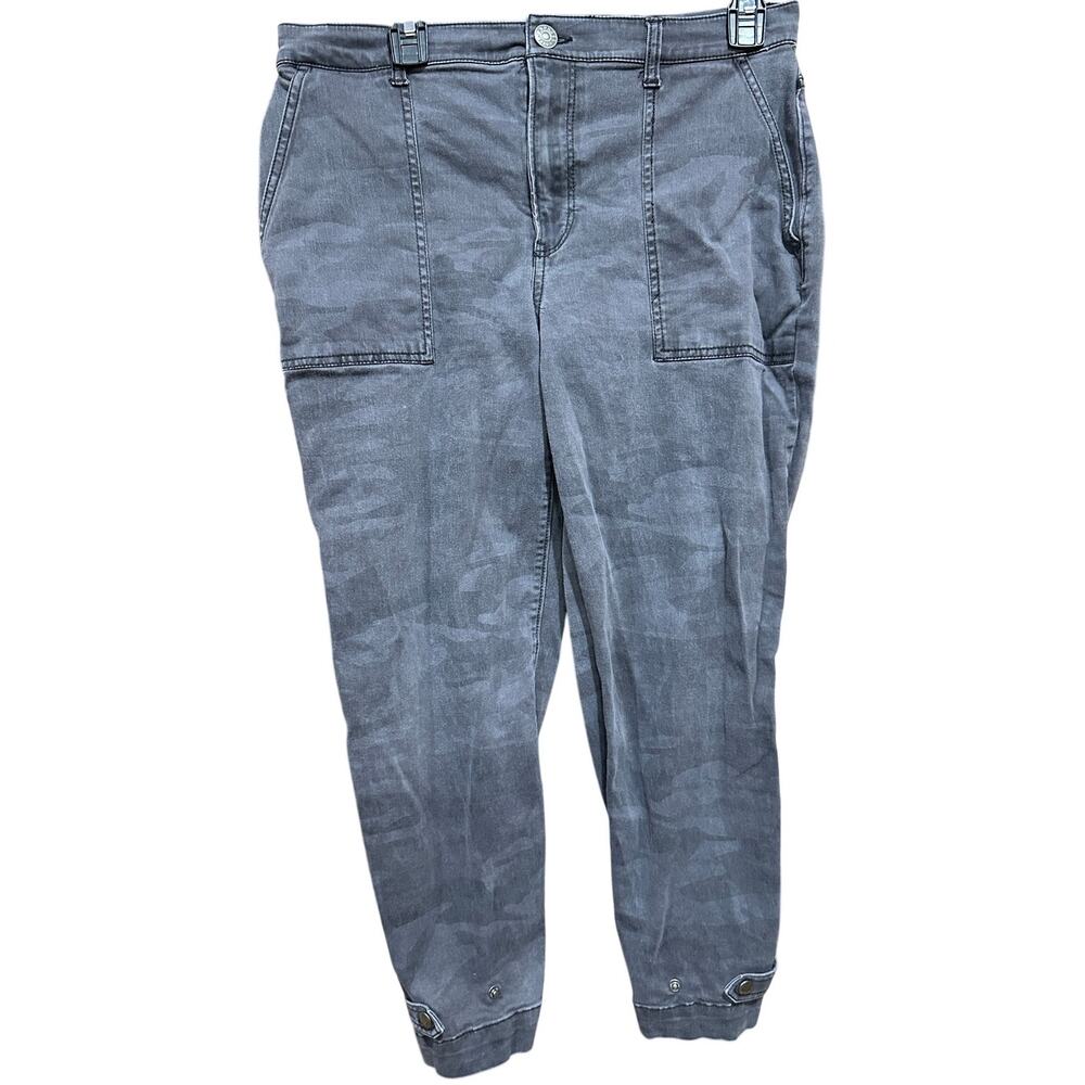 Express Cropped Straight Pants Size 10 Gray Camo High Rise Stretch Cotton Blend